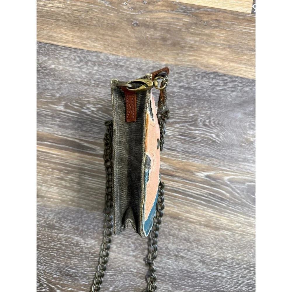 Mona B Upcycled Canvas Crossbody Phone Bag Floral Distressed Boho Small Purse
